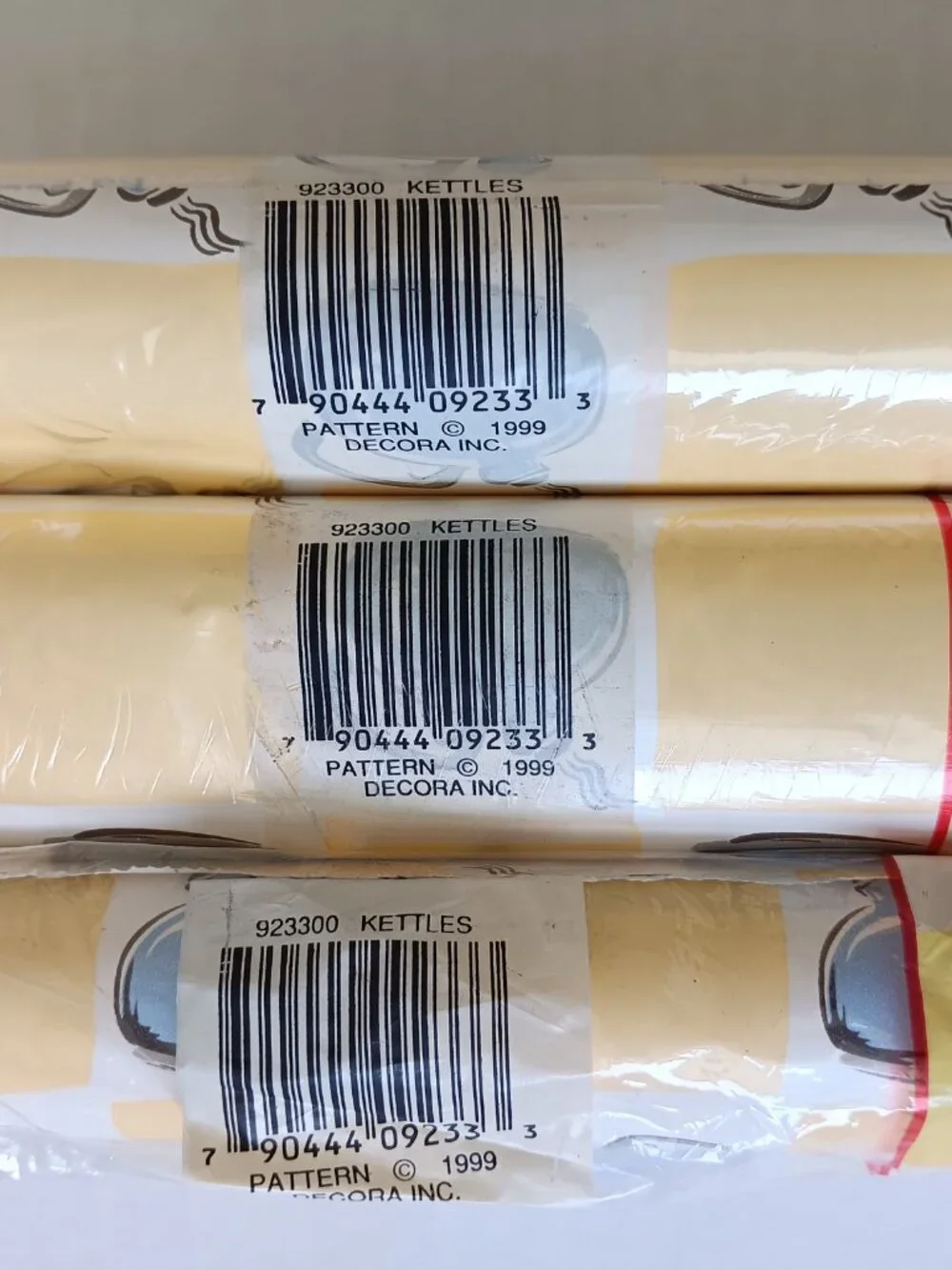 Lot of 3 Vintage Con-Tact Yellow w/ Blue Kettles Self-Adhesive Covering 9 Ft ea.